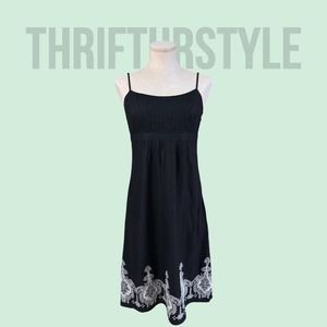 Ann Taylor LOFT Black Embroidered Trim Dress Sleeveless Casual‎ Midi Sundress